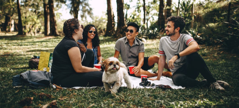 A group of people having a picnic outdoors.